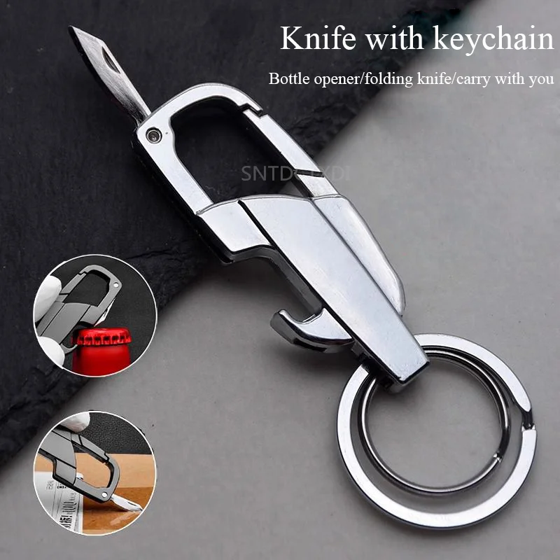 Creative Multifunctional Portable Zinc Alloy Folding Pocket Knives Tools With Car Keychain Ring And Bottle Opener Unusual Design