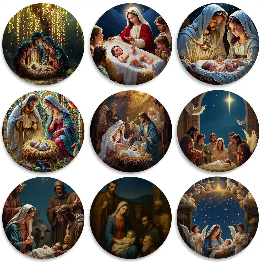 

Nativity Scene Starry Night Badges Round Exquisite Badge Brooches Creative Pins For Clothes Hat Backpack Gift Accessories