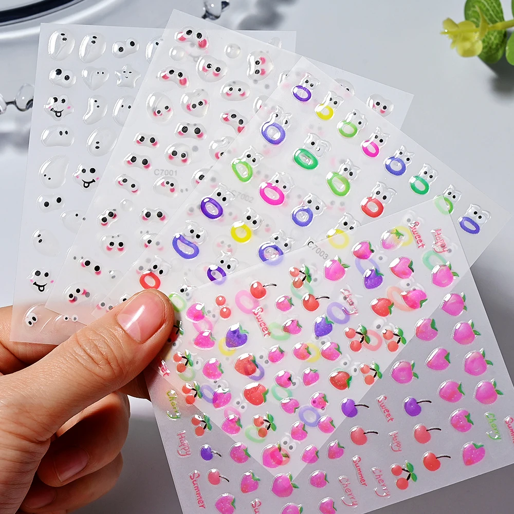 1pc Kawaii Jelly Eye Strawberry Fruit Nail Art Stickers Funny Mouth Monster Bean Adhesive Slider Decals For Manicure Decoration