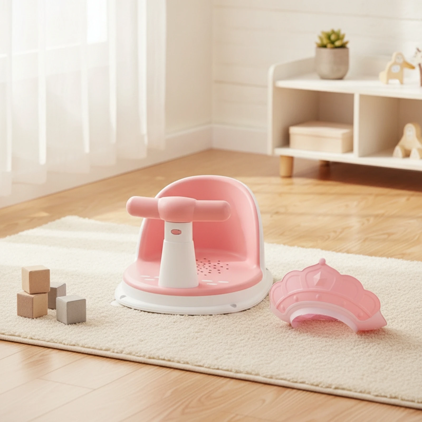 Bath Seat with Shampoo Cap Perforated Baby Bath Seat Furniture Padded Comfortable for Newborn, Bathroom view 4