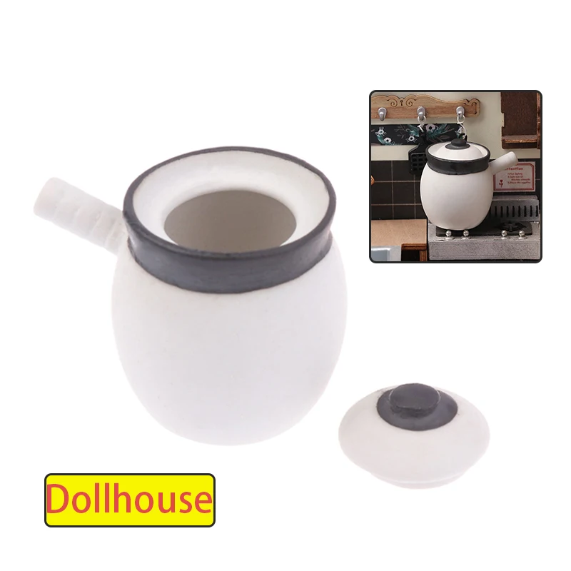 Cazuela de arcilla de simulación para casa de muñecas, modelo de olla, utensilio de cocina en miniatura para el hogar, artículos de cocina, juguetes para juego de imitación, 1/12