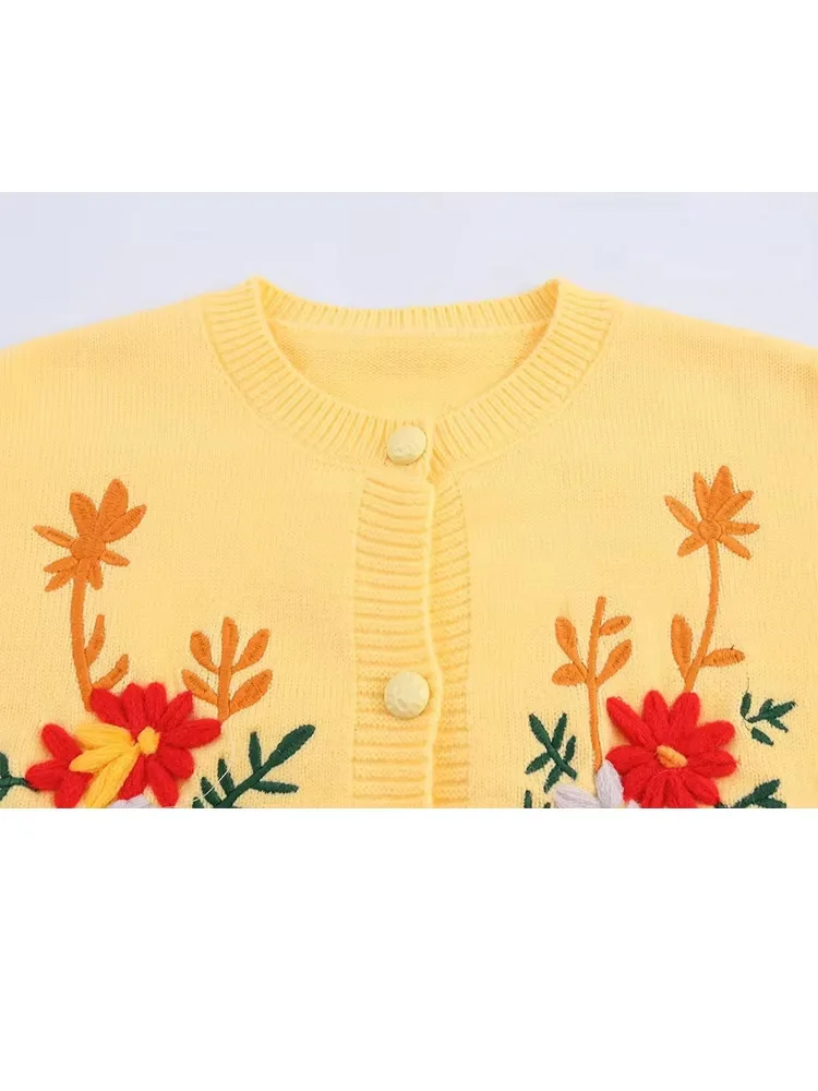 HH Women's Autumn Fashion Embroidered Irregular Hem Cardigan Sweater Female Casual Single Breasted Long Sleeve Coat Mujer