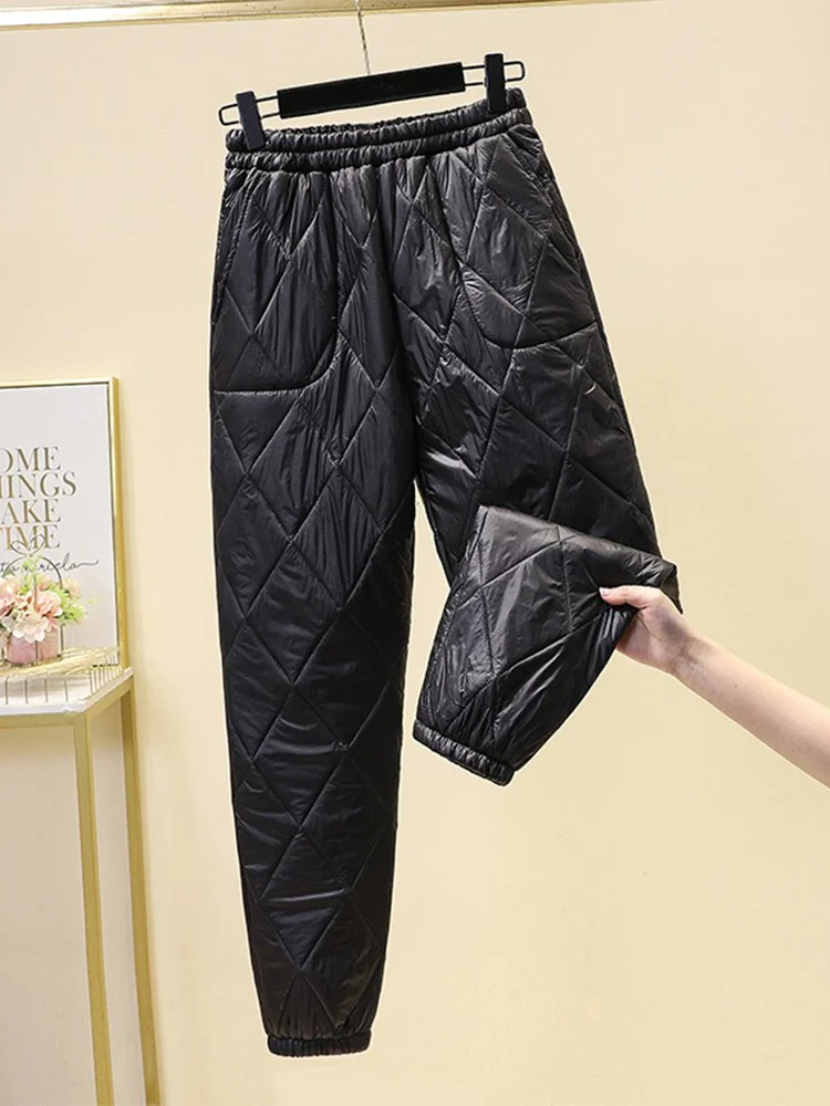 Lightweight Fem down Cotton Pants High Waist Polyester Fabric Outerwear Leisure Trousers Thiened Long Pants Lantern Sle