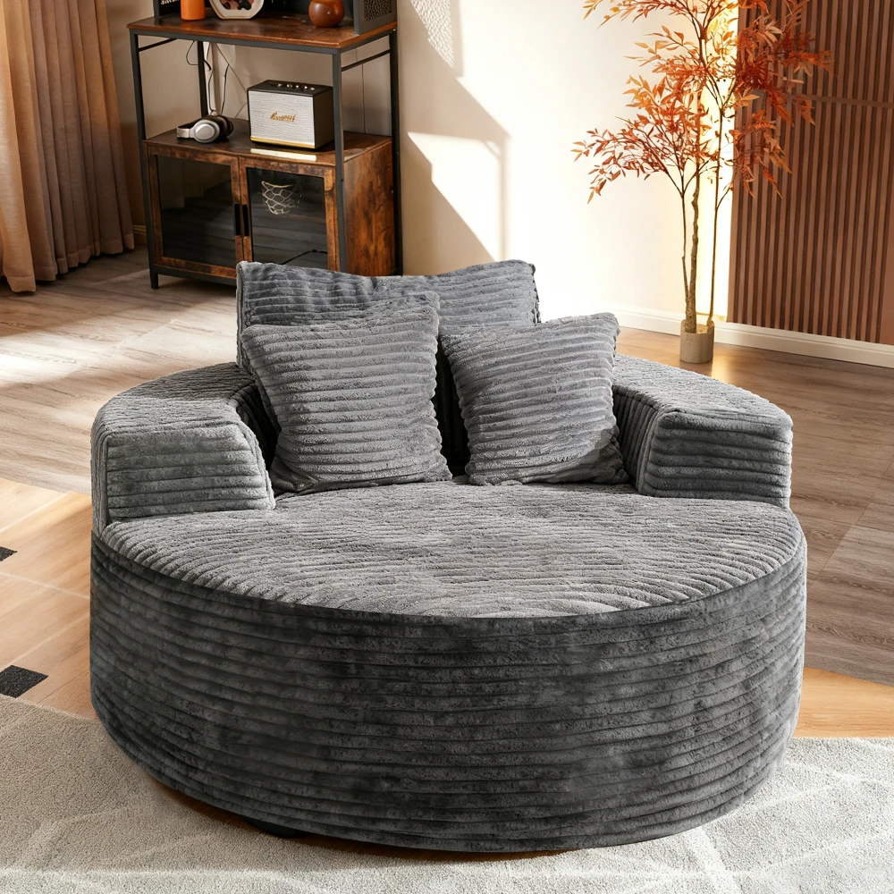 

58-Inch Round Fluffy Corduroy Cloud Couch Multi-Person Boneless Design Zero Assembly For Living Room, Apartment, Office Perf