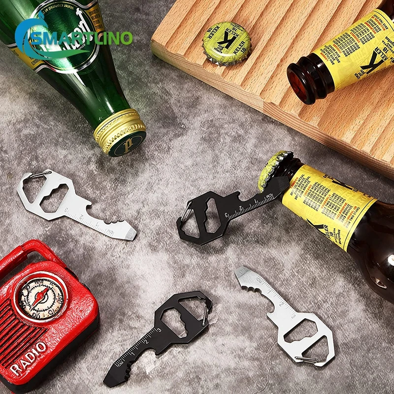 Stainless Steel Multi-Tools Self Defense Keychain Bottle Opener Metric Ruler Screwdriver EDC Gadget Universal Pocket Tools