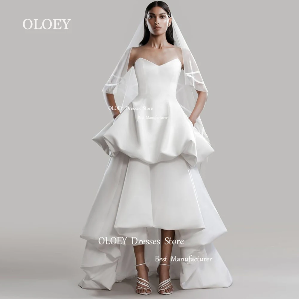 OLOEY Elegant Satin A Line Wedding Dresses Tiered Taffeat Sweetheart Bridal Gowns Sleeveless Floor Length 2024 New Custom Made