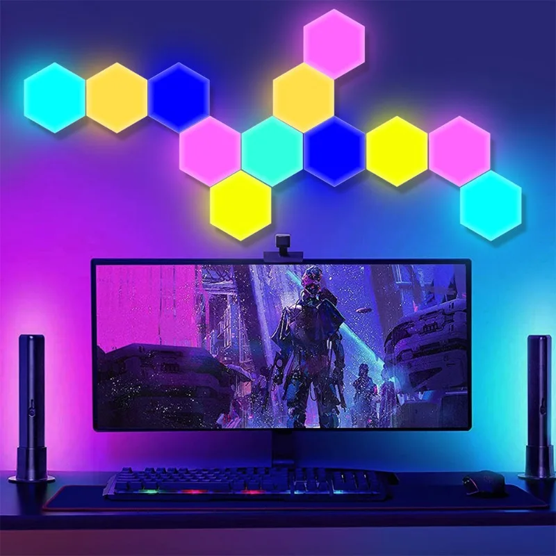 RGB TuYa WIFI Bluetooth LED Hexagon Quantum Lamps Indoor Wall Light APP Night Light For Computer Game Bedroom Decoration Lamps