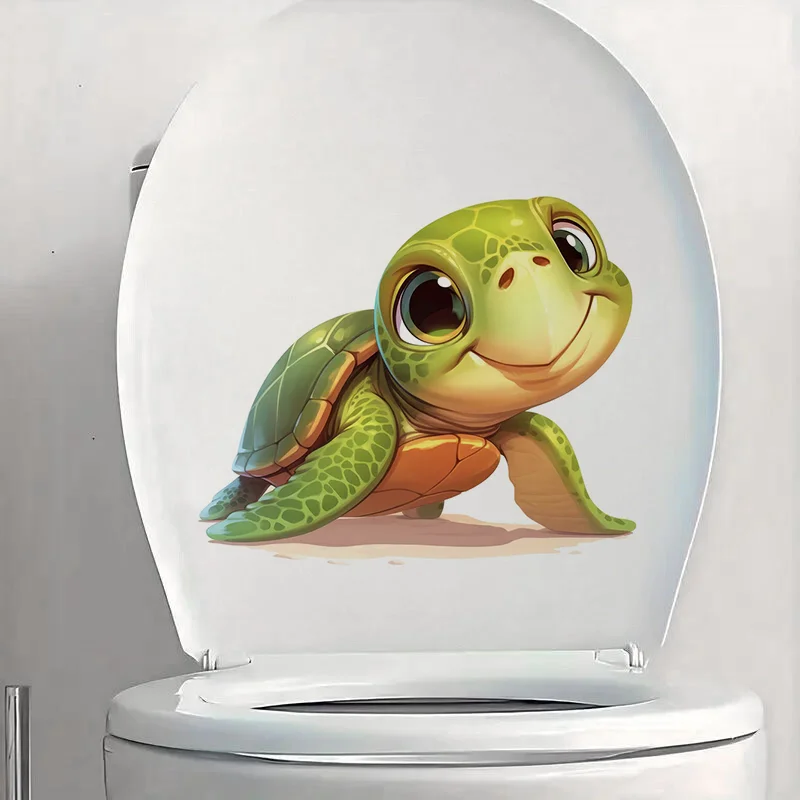 Cute Baby Turtle Toilet Stickers, Bright Wall for Home, Cabinet, Door,Decoration, Vinyl Car Decals, Art Wallpaper view 3