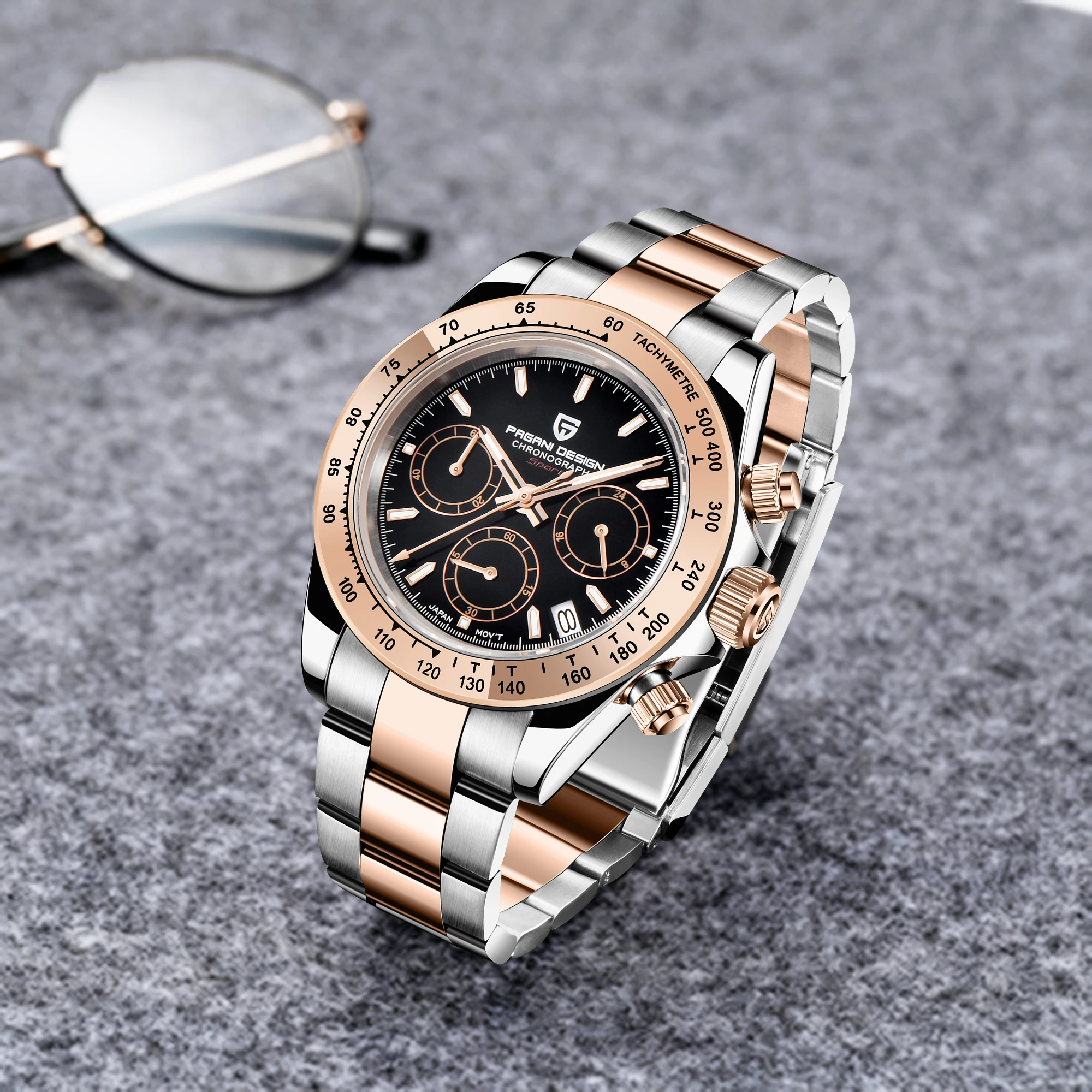 PAGANI DESIGN ساعة كوارتز رجالية أنيقة ريترو موديل ستانلس ستيل Vk63 حركة صغيرة ثلاثة دبوس سرعة ساعة مقاومة للماء 2025