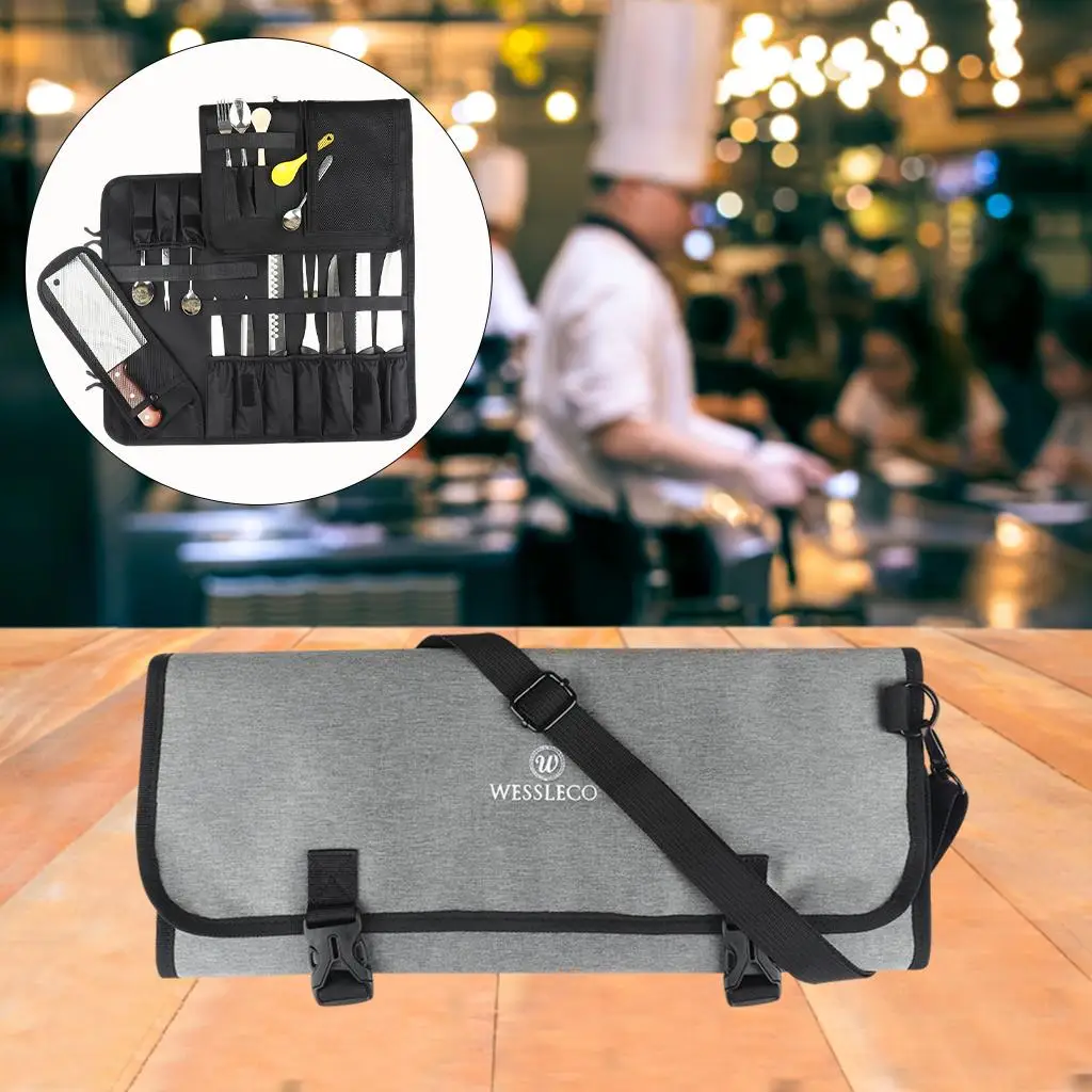 Chef Knife Roll Bag Multi-Purpose 16 Pockets Portable Case for Kitchen Tools Knives