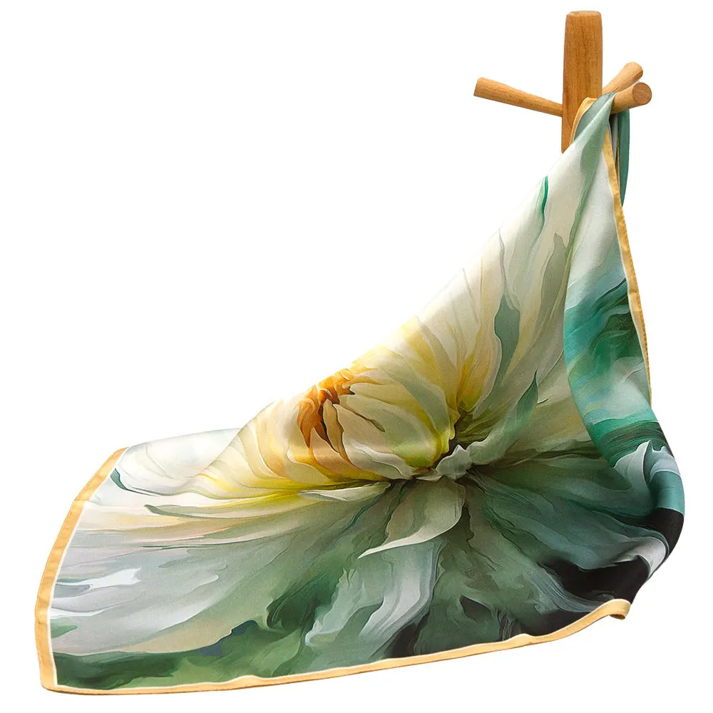 

53cm Real Silk Smooth Scarves Bandana Floral Wedding Square Summer Luxury Brand Scarf Woman Neckscarf Gifts for Students Dahlia