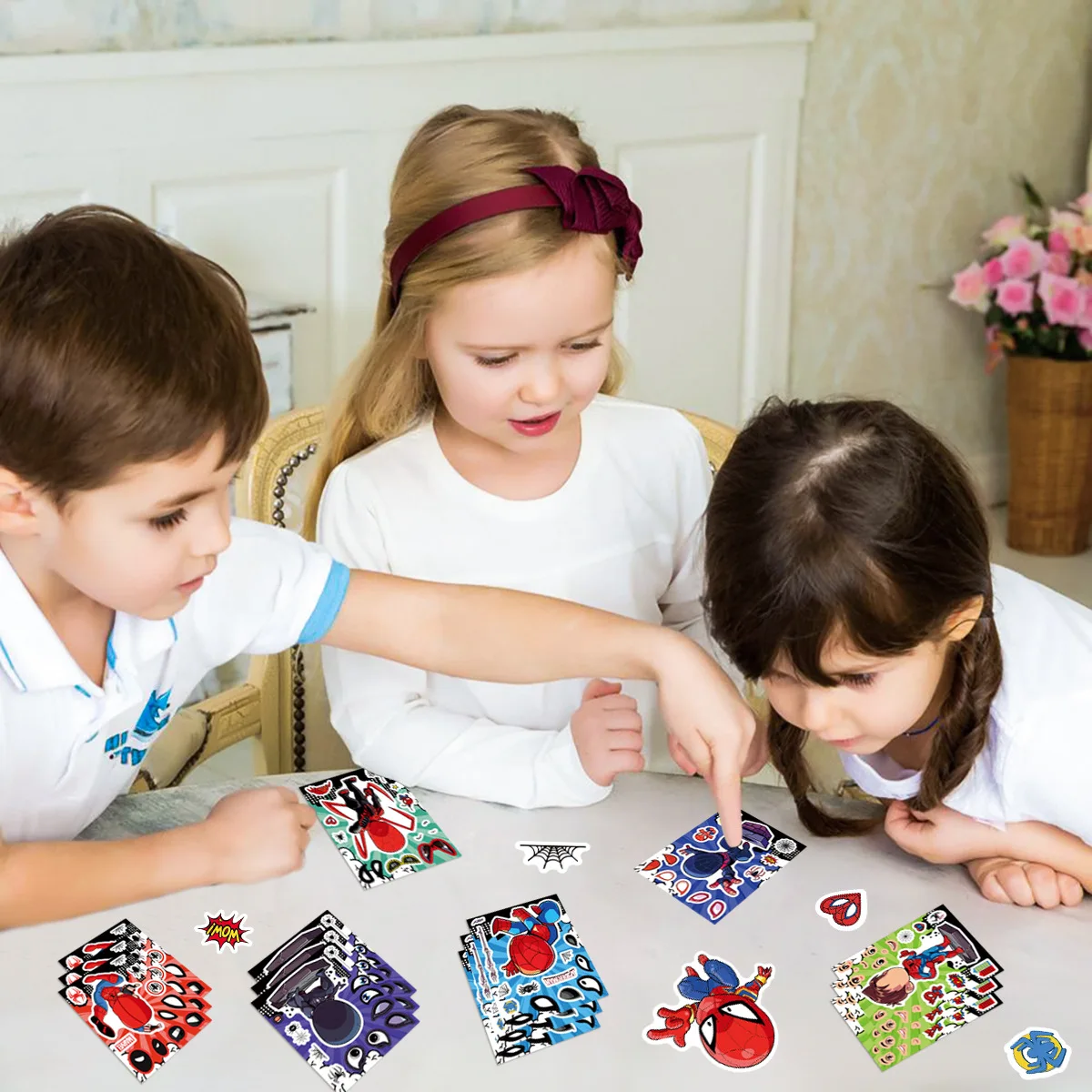 8/16 シート漫画スパイダーマン顔を作るパズルステッカーディズニーアニメクールジグソー組み立てデカール子供 DIY おもちゃパーティーゲームギフト