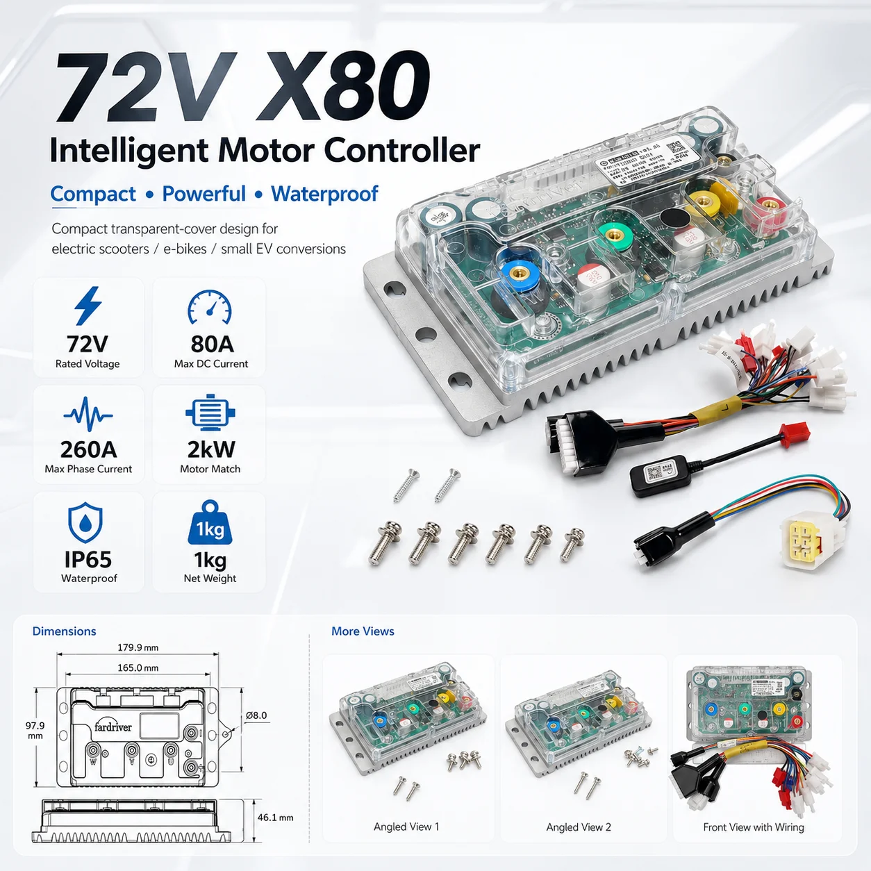 

Nanjing Fardriver YQ72260 48 В-72 В 80 А постоянного тока синусоидальный электрический скутер скутер Bluetooth отладка программирование контроллер двигателя