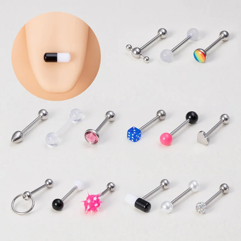 

3pcs Heart Tongue Piercing Barbell Tongue Stud Earring Stainless Stee Bar Nipple Ring Women Men Retainer Sexy Body Jewelry 14G