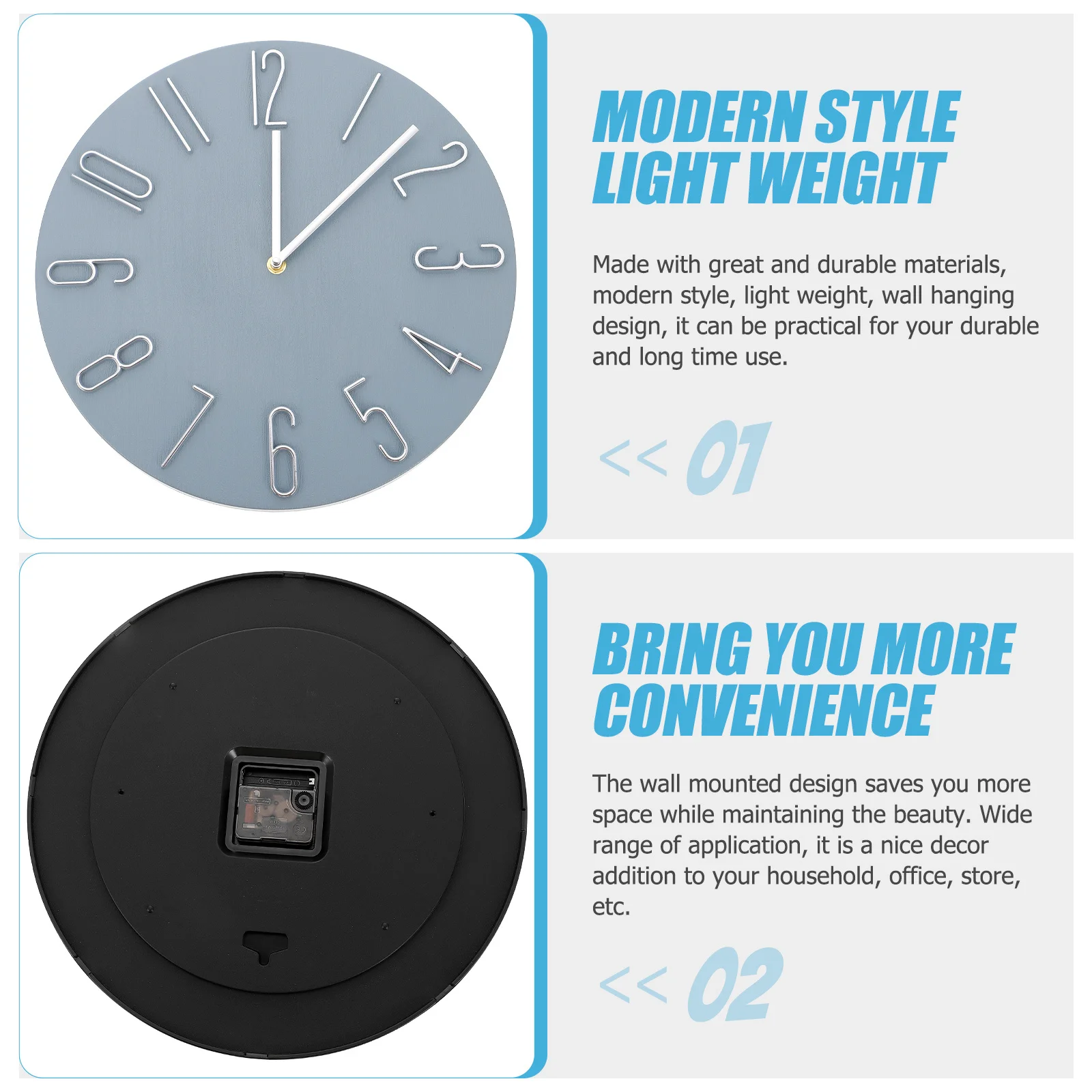 

1 Unit Living Room Wall Clock Silent Non Ticking Powered Round Modern Design for Home Decor Office Bedroom Wall Mounted