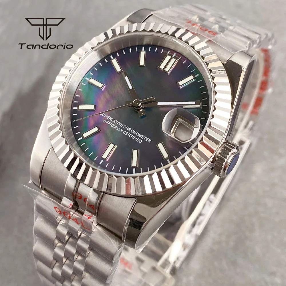 Tandorio NH35A MOP Shell Dial Stainless Steel 36mm/39mm Automatic Mechanical Watch Date Sapphire Crystal Men Wristwatch Luminous