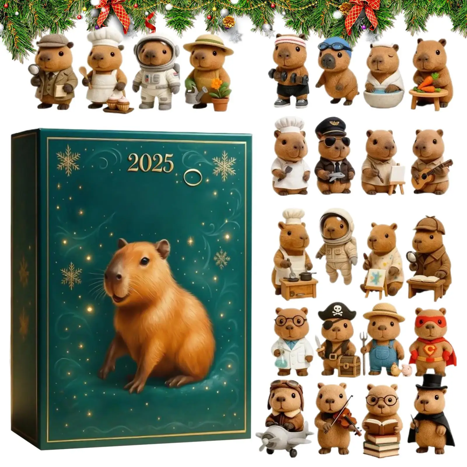 

D5 Christmas Advent 2D Acrylic Capybara Pendant 24 Days Holiday Capybara Ornament Countdown Calendar for Xmas Tree Decoration
