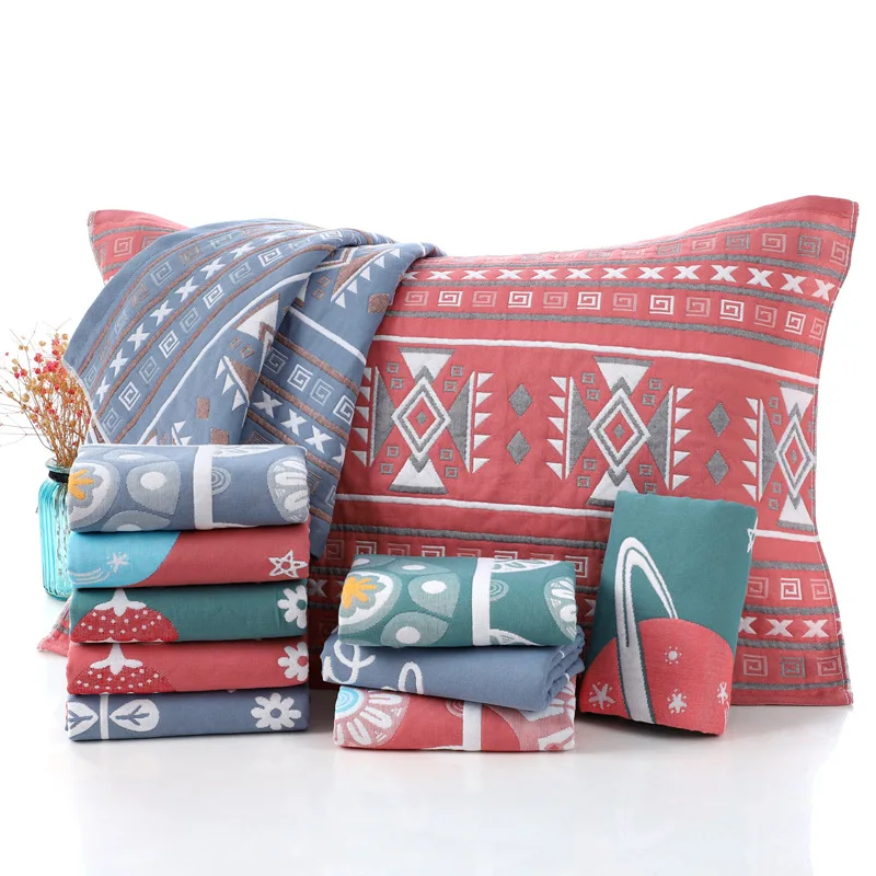 Cotton Gauze Pillowcase Three-layer Gauze Adult Enlarged Thick Couple Wedding Pillowcase Cotton Pillow Headscarf