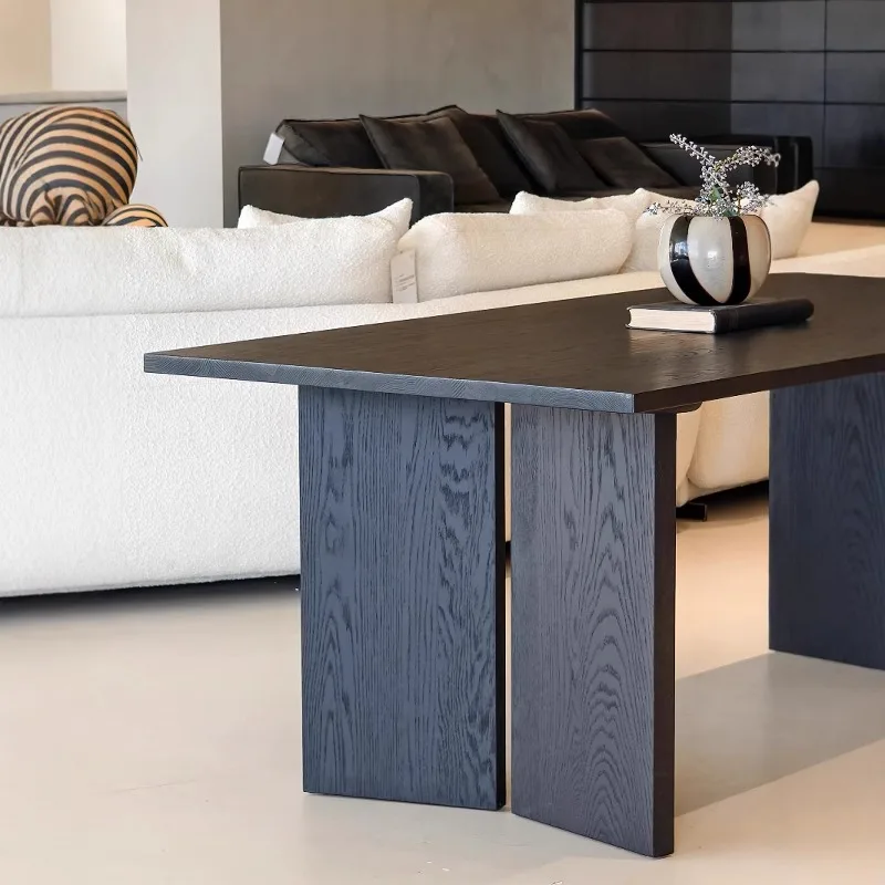 

Nordic solid wood meal simple living room long table wabi wind home rectangular worktable black desk