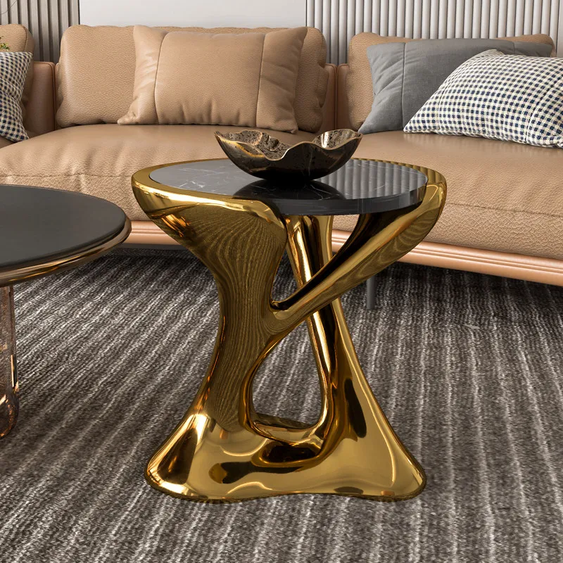 YJQ1 modern light luxury edge table creative electroplated marble coffee table living room sofa special-shaped small side table