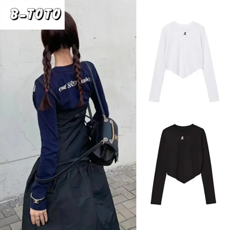 

B-TOTO Women's Long-sleeved T-shirt Inner Wear Outer Wear Hundred Niche Design Sense Irregular Slim Spice Girls Top 2023 New