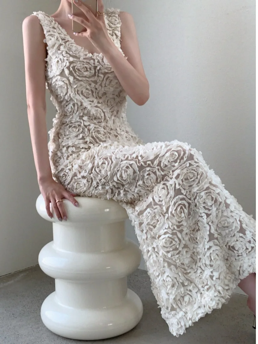 Ele Floral broderie réservoir sangle Dr femmes minceur longue Dr été nouveau Sle trajet Faion coupe régulière Midi Dr