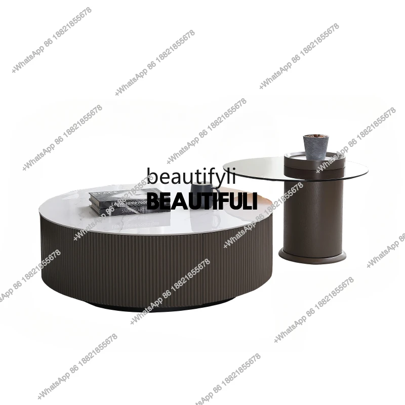 

Modern Light Luxury Stone Plate Coffee Table TV Cabinet Combination Creative Designer Size round Coffee Table