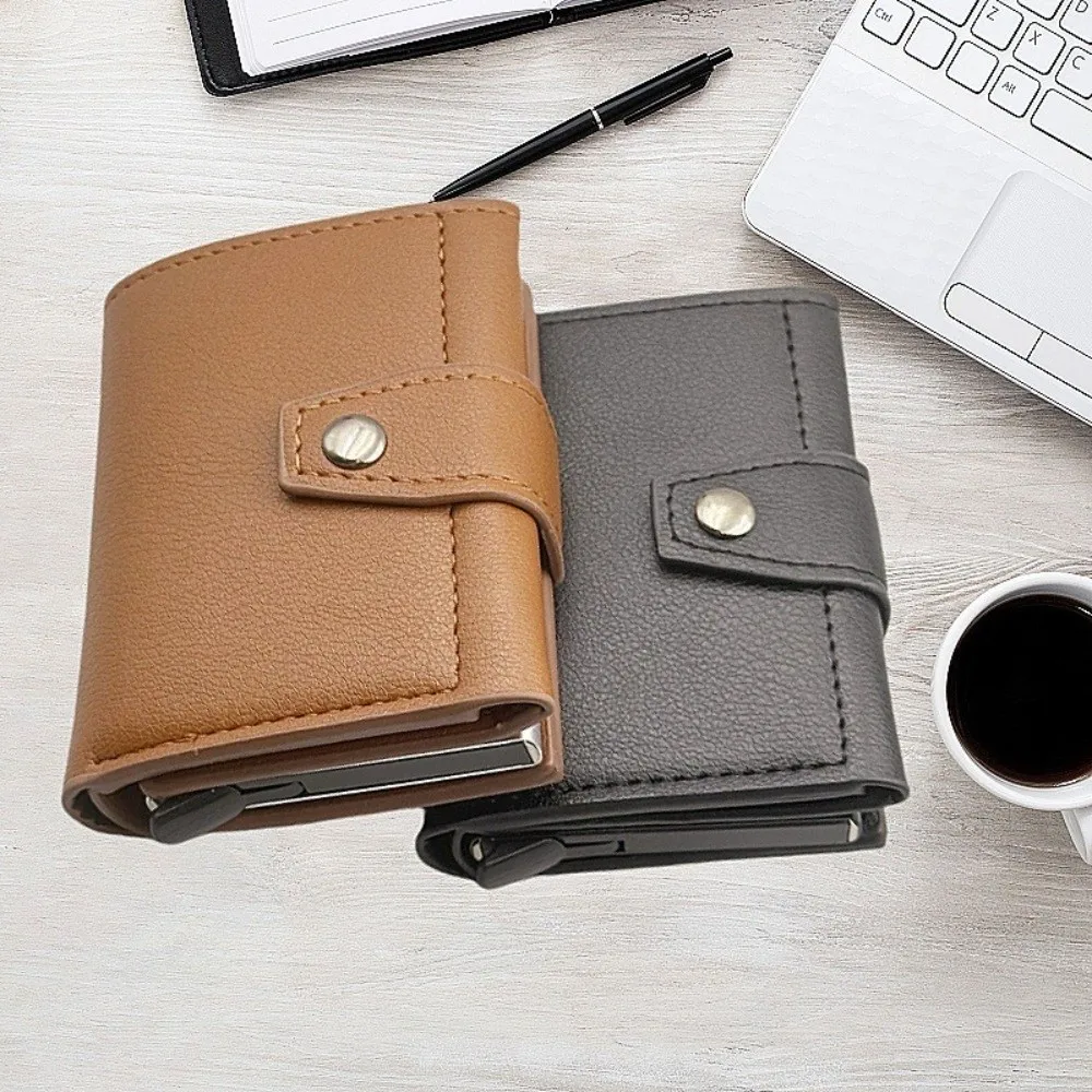 محفظة رجالية عصرية مضادة للسرقة بلون سادة متعددة الوظائف وحامل بطاقات ائتمان أوتوماتيكي منبثق وحامل بطاقات نحيف للرجال #2