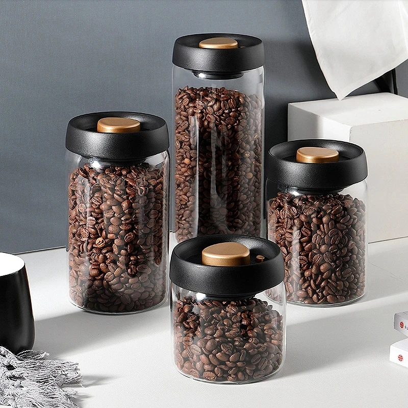 Coffee Beans Vacuum Sealed Tank Glass Food Storage Tank Household Moisture-proof Air Extraction Tea bottels Tank Push-type Hot