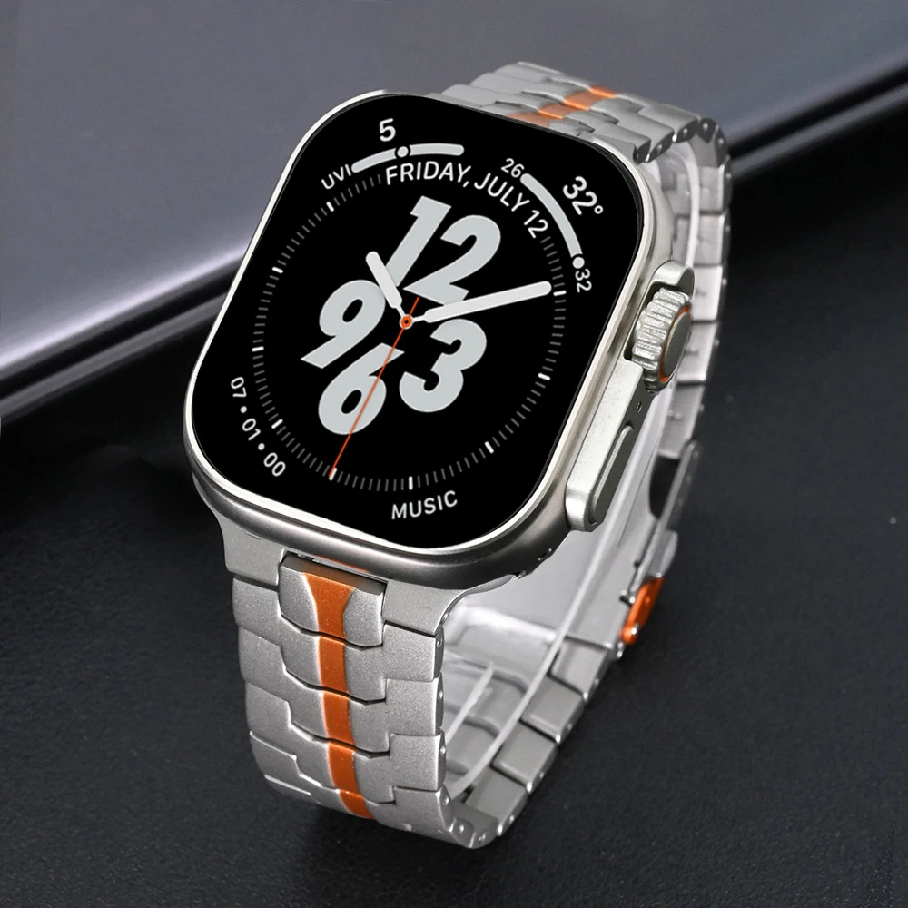 

Titanium Luxury Bracelet For Apple Watch Ultra 2 49mm 10 46mm Metal Band For iWatch Series 9 8 7 6 5 4 SE 45mm 44mm Men Bracelet