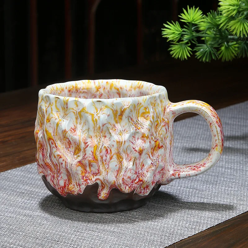 260ml Hammer Grain Ceramic Coffee Cup Japanese Style Retro Kiln Transformation Mug Creative Tea Cup Send Friends Gift