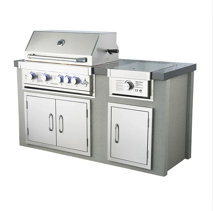 Outdoor Kitchen BBQ Island Built In Sinks And Bbq Grill With Lockable Wheels And Independent Freezers