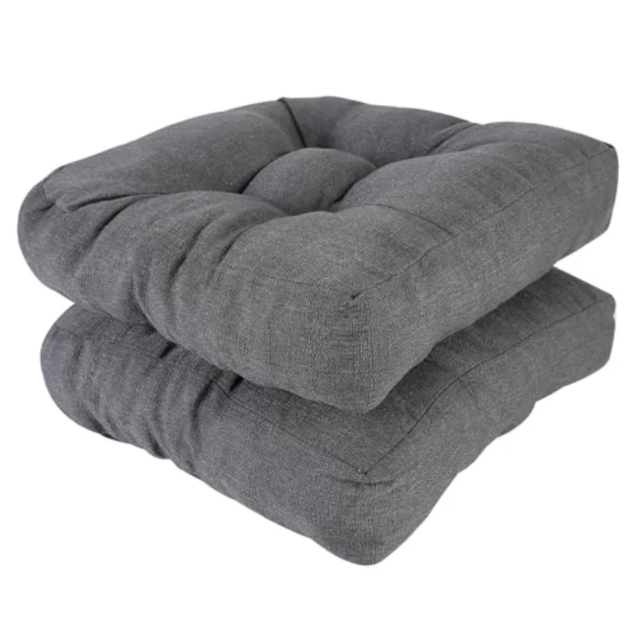 

17 x 17 Patio Chair Cushions Gray - Outdoor/Indoor Tufted Memory Foam Chair Pads Set of 2 Water-Resistant Olefin Chair Seat Cus