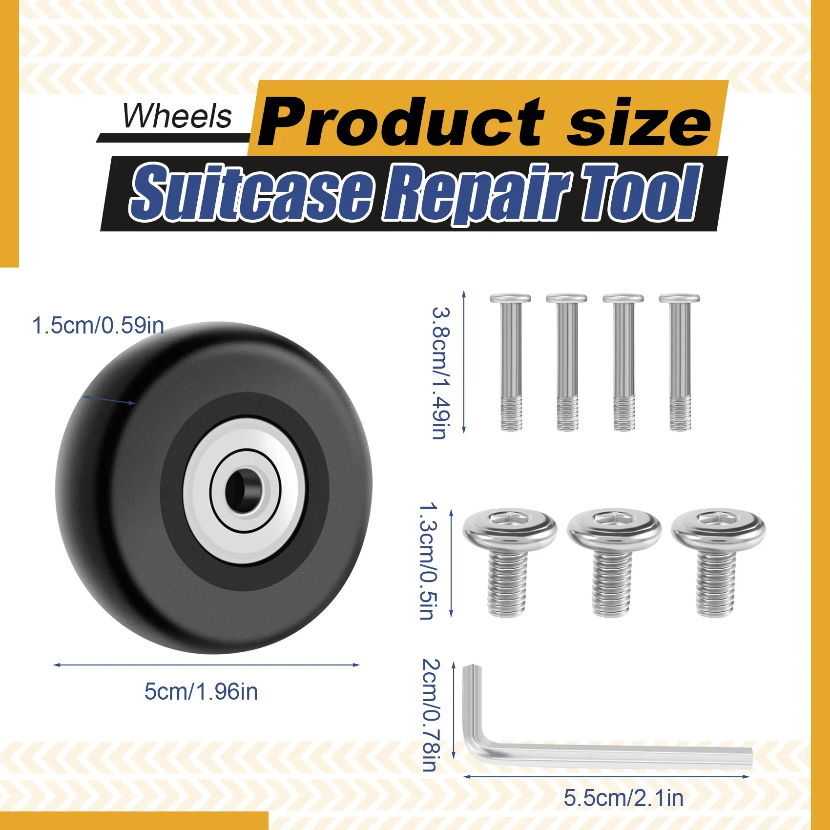 

OD 50mm 4 Sets of Luggage Suitcase Replacement Wheels Axles Deluxe Repair Tool Rare