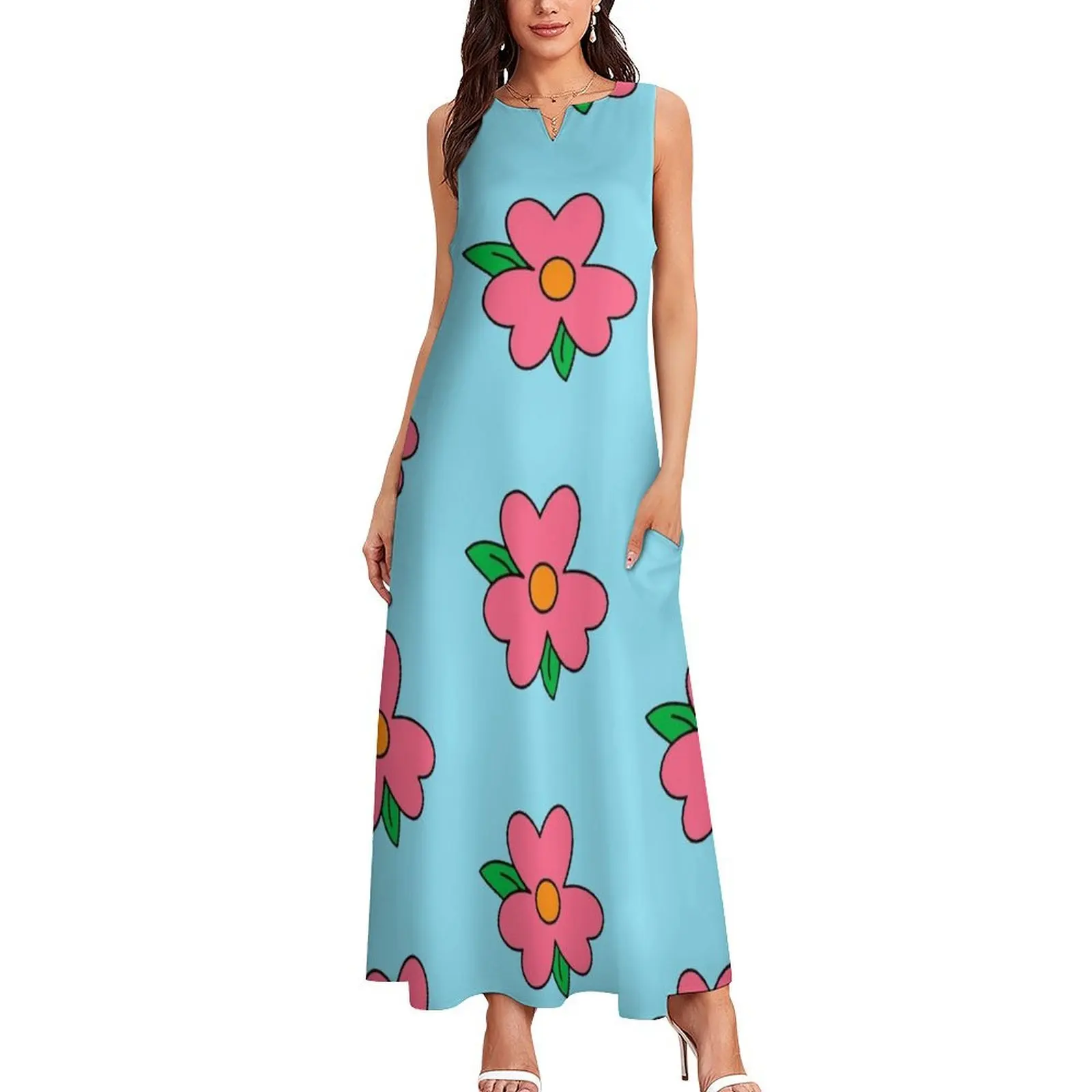 Fat Homer blue Dress Pattern big flower Long Dress summer dress donne coreane estate