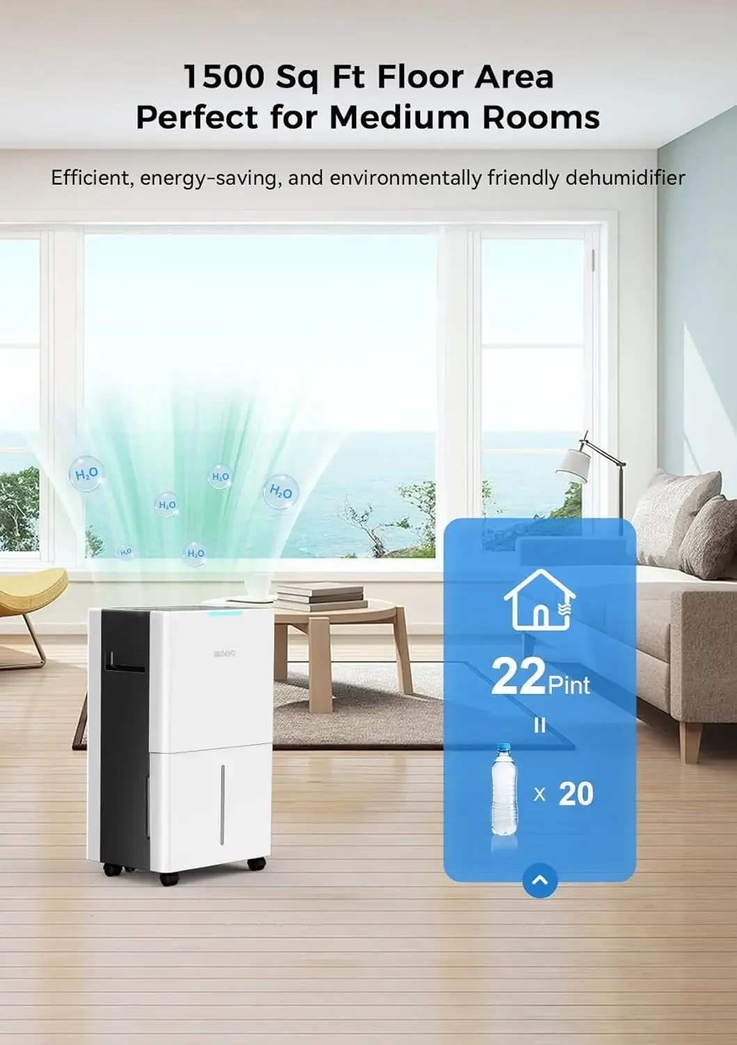 Dehumidifier for Basement and Bedroom, Aiusevo 22 Pint Dehumidifiers for Home, Auto and Manual Drainage, Intelligent