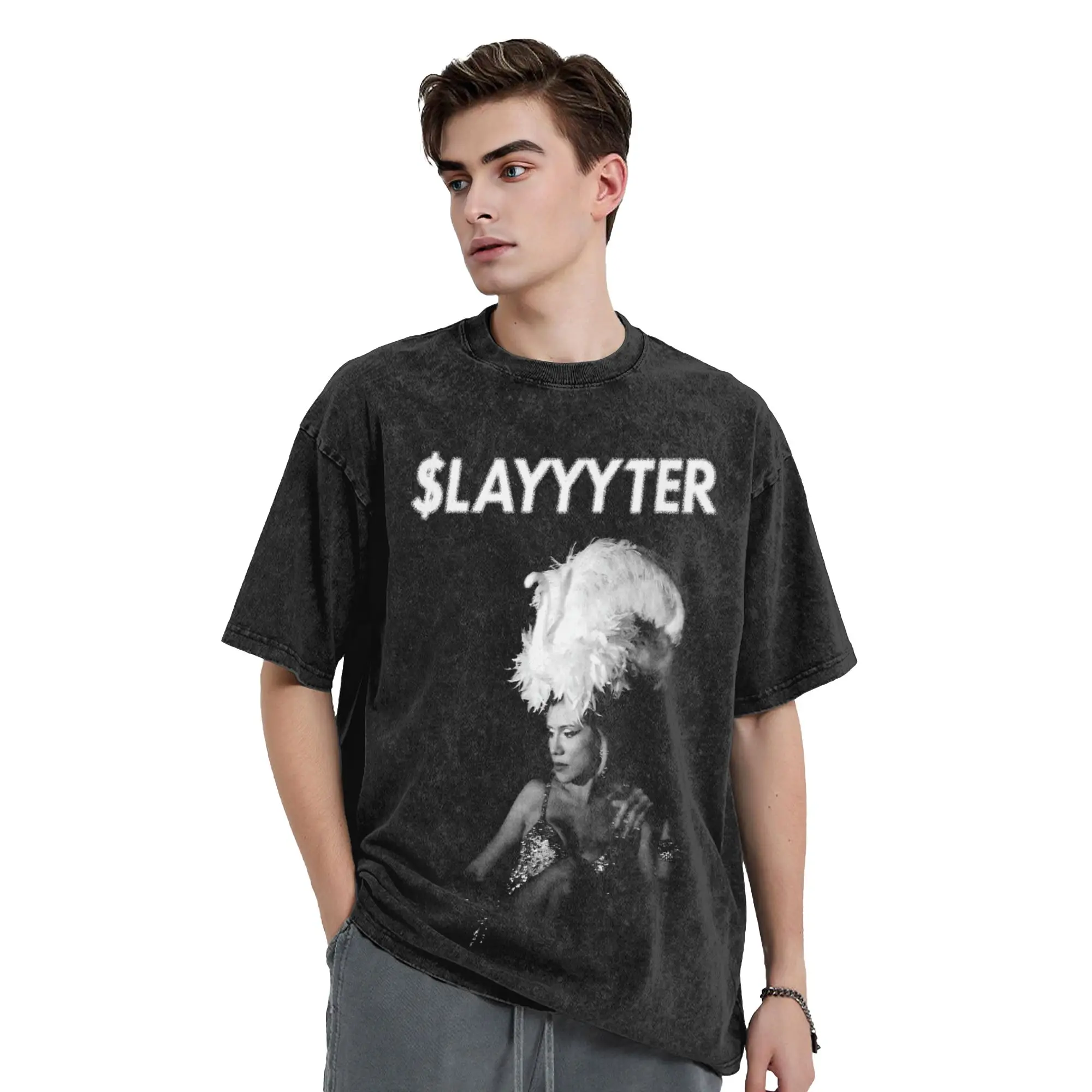 Singer Slayyyter Rapper T Shirts Hip Hop Washed Cotton Street T-Shirts  Fashion Men Women Tops Streetwear Graphic Tops Tees