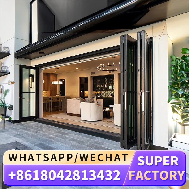 Exterior patio backyard double glass accordion folding door thermal break insulation aluminum bifolding door