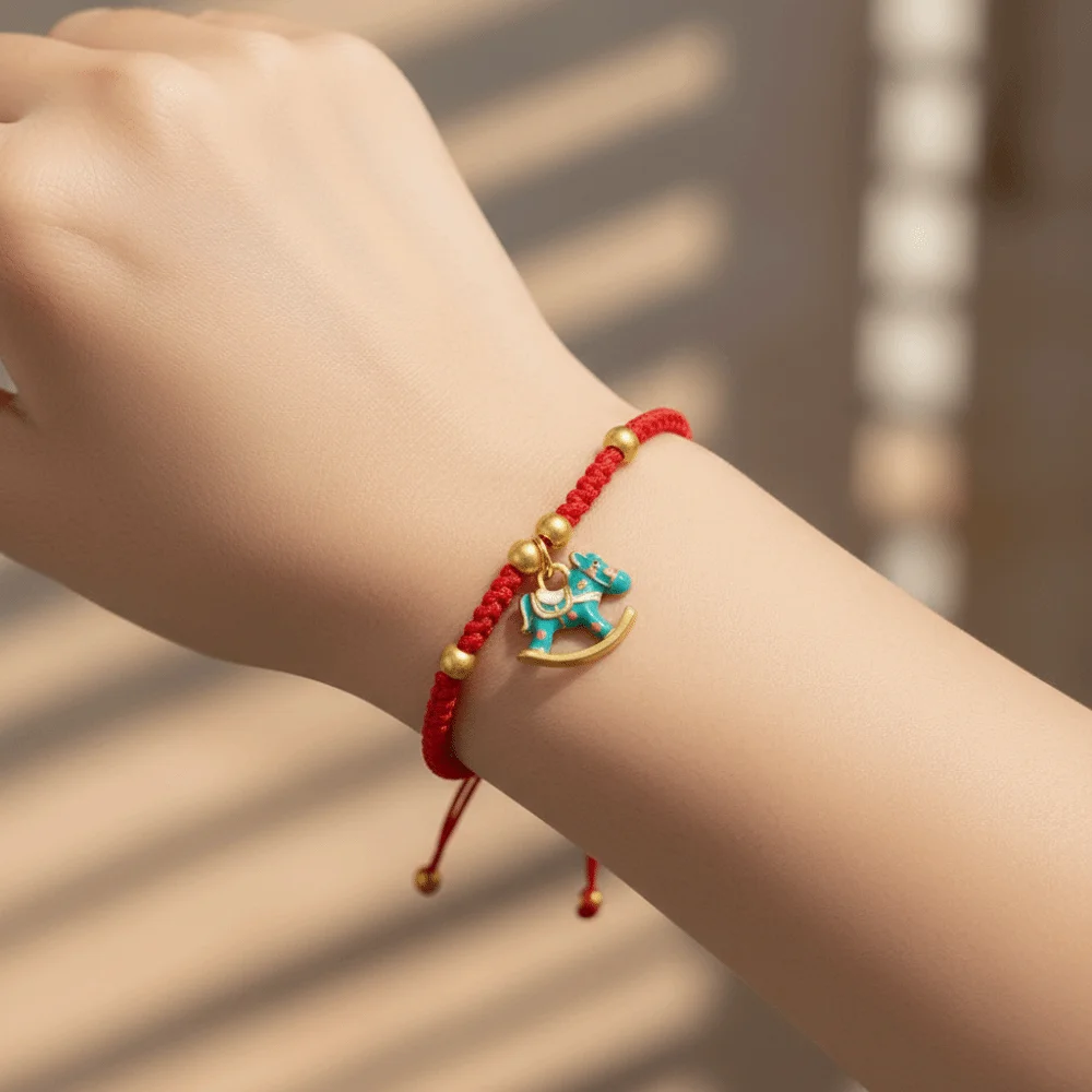 Chinese Style Horse Year Bracelet Fortune New Year Horse Pendant Bracelet Hand Jewelry Blessing Lucky Pony Red Rope Gift