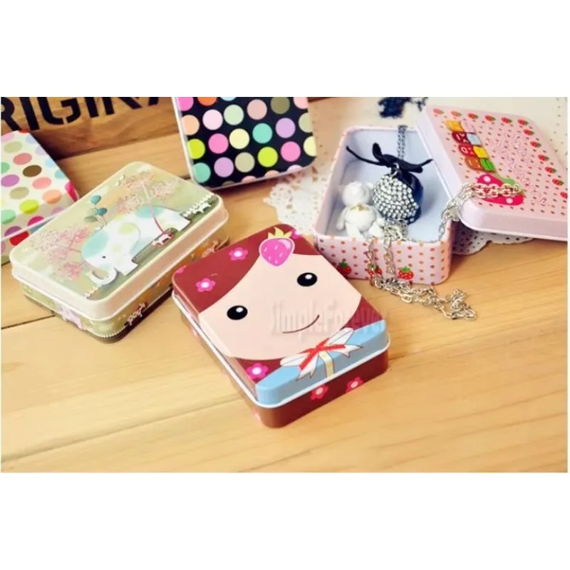 100pcs Lovely Metal Rectangular Jewelry Storage Box Candy Tin Box Organizer Holder Trinket Gift Mini Cute