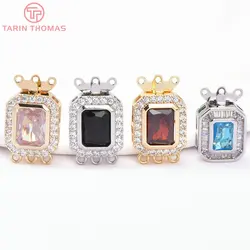 (8210) 2PCS 12x20MM 24K Gold Color Brass with Zircon Rectangle Bracelet Connector Clasp High Quality Diy Jewelry Accessories