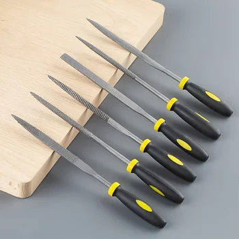 Set di mini lime ad ago da 6 pezzi, set di lime per raspa in legno con manico in gomma, mini lima ad ago in acciaio resistente all' legato temprato per matel, lima