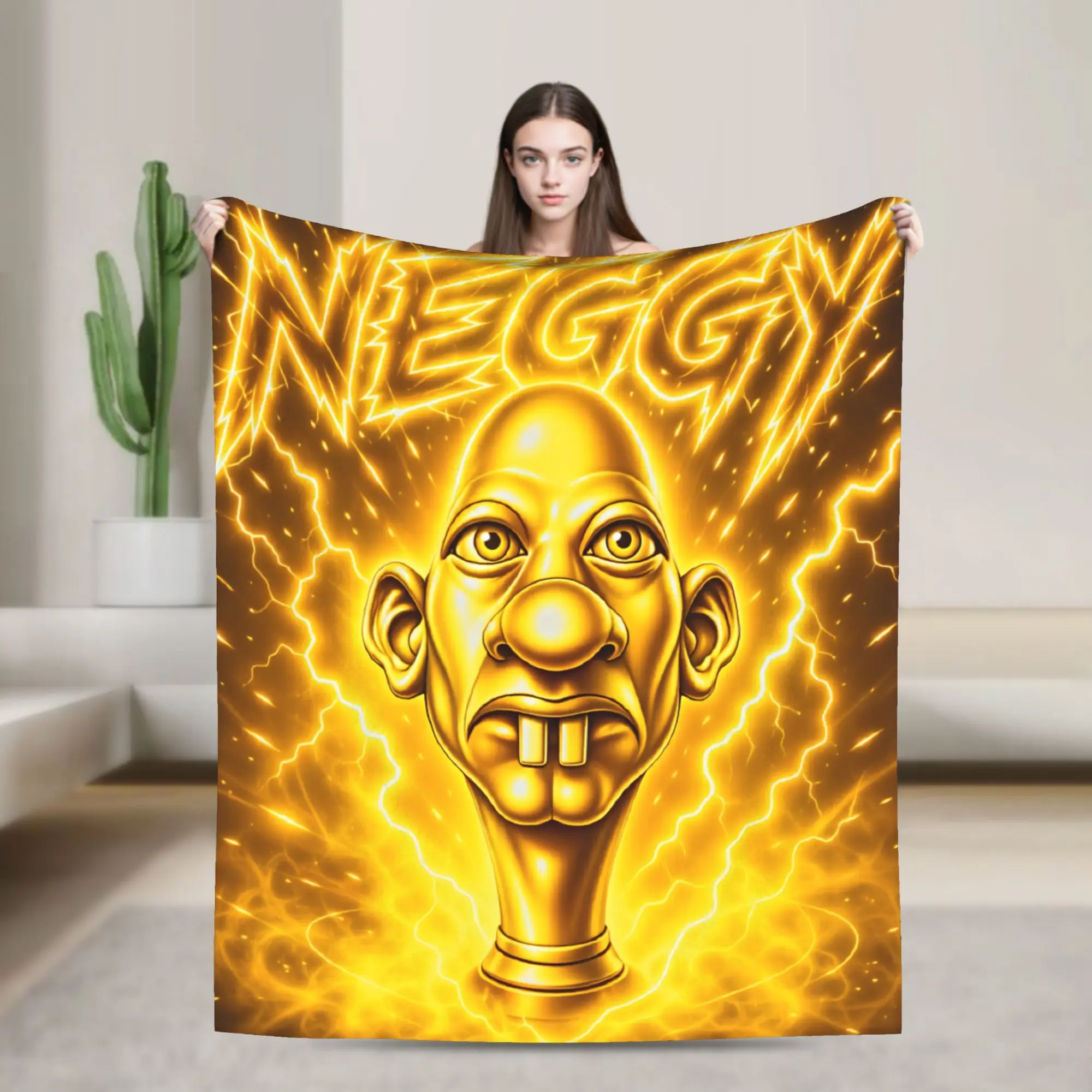 Neggy Golden Neggy Text Yellow Lightning Storm Blankets Soft Plush Throw Blanket For Couch Chair Flannel Bedspread Bed Cover