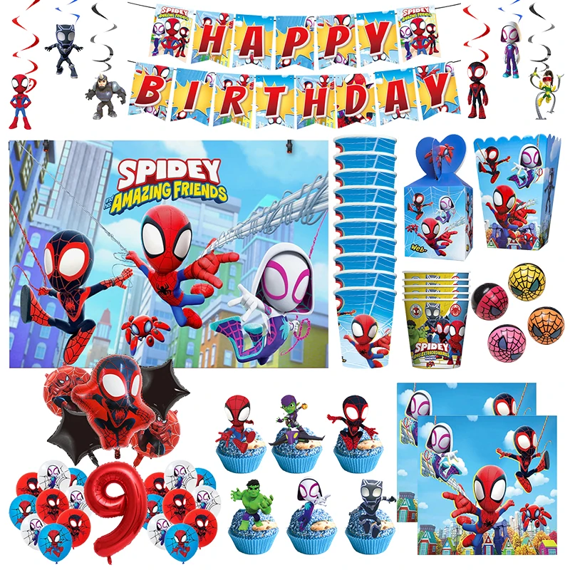 Spider And His Amazing Friends Birthday Party Decoration Balloons Tableware Banner Cup Plate Set Backdrop Deco Kids Gift Suppies