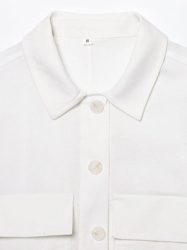 وصل حديثًا ملابس نسائية صيفية بجيوب رقعة بسيطة وطية صدر السترة بدون أكمام مع حزام شورت غير رسمي عالي الخصر #3