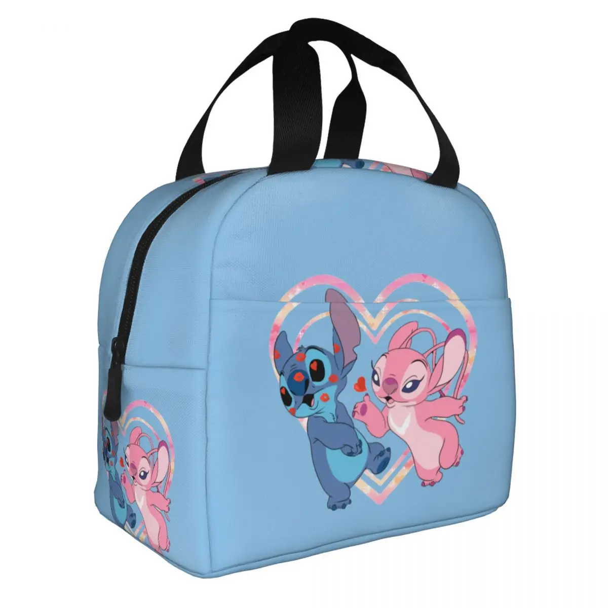 Kawaii Stitch & Angel Kiss Insulated Lunch Bag Thermal Bag Reusable Lilo Stitch Leakproof Tote Lunch Box Girl Boy School Travel