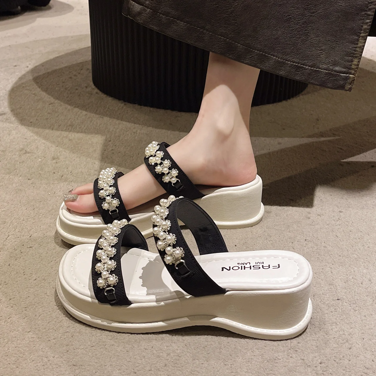 Halbschuhe Rome Stoff Hufabsätze PU Halbschuhe Rome Stoff PU Huf