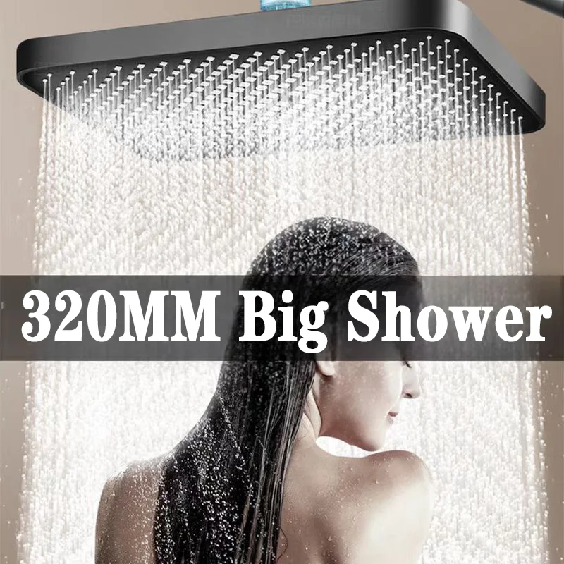 Black Large Flow Supercharge Ceiling Mounted Showerhead 360 Rotation Abs Thicken High Pressure Big Rainfall Bathroom Shower Head