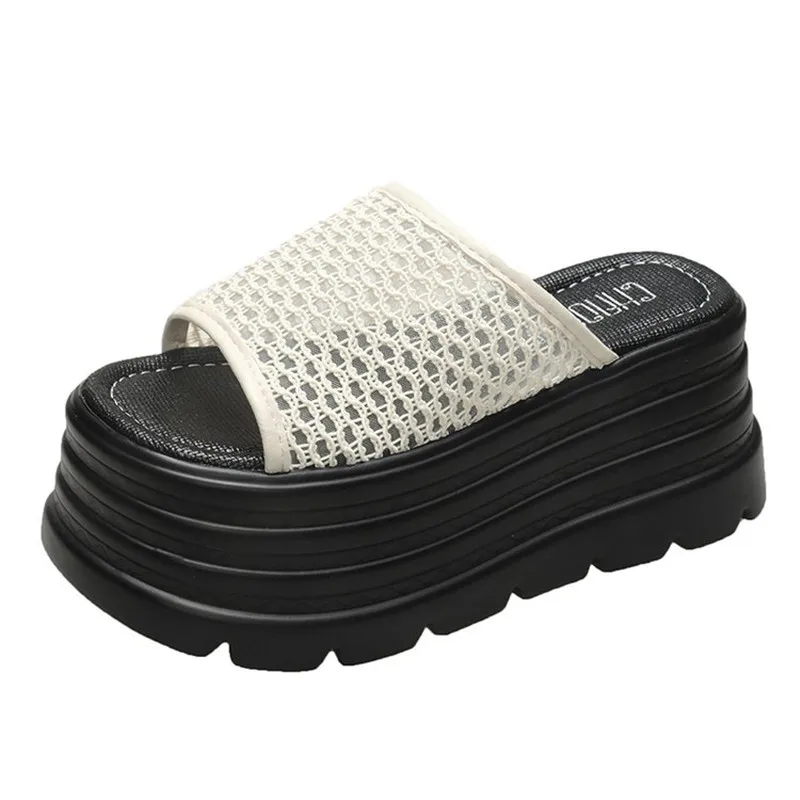 

8CM Women High Heels Summer Females Breathable Platform Slippers Chunky Sneakers Wedge Sandals Slides Shoes Zandalias De Mujer