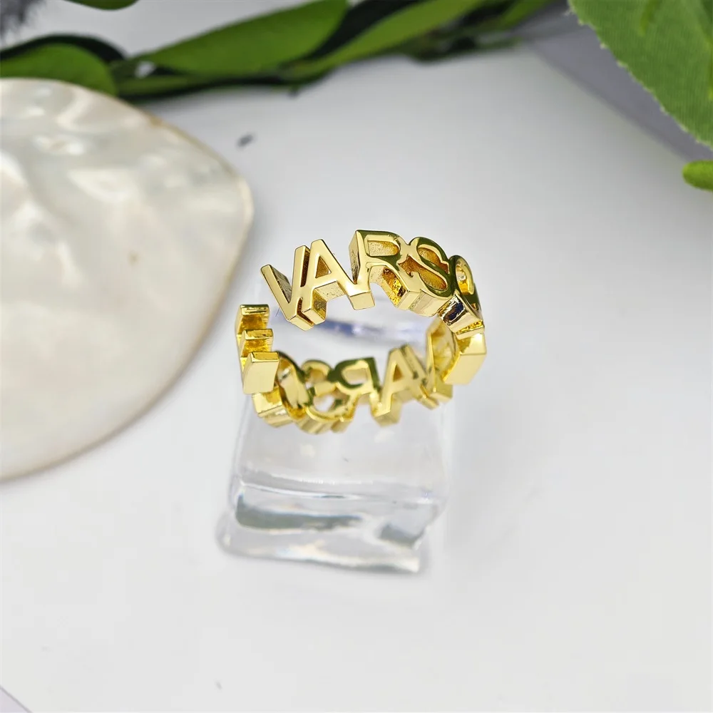 2023 Personalized Stainless Steel Verce Designer Ring Custom Gold Plated Hallow Name Earring For Women Party Jewelry Gifts